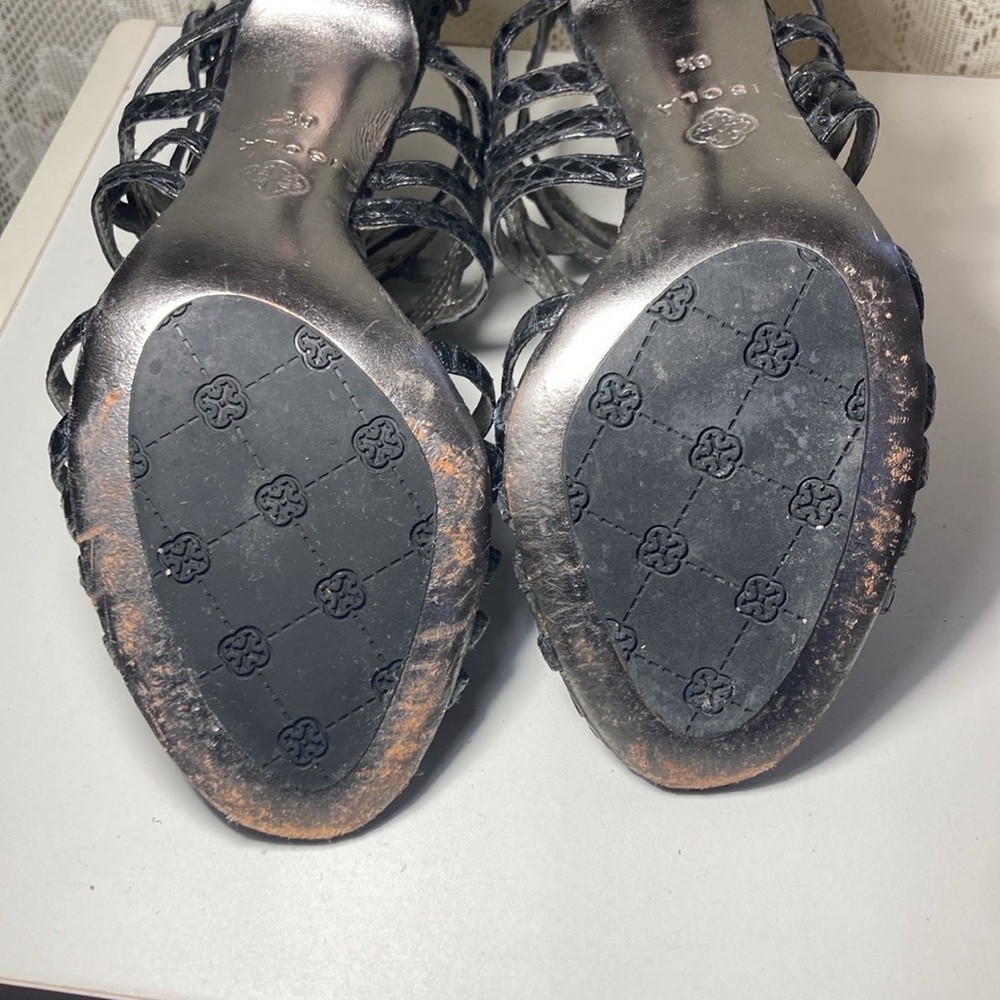 Isola black studded cage sandals heels, 6 1/2 - Picture 7 of 9